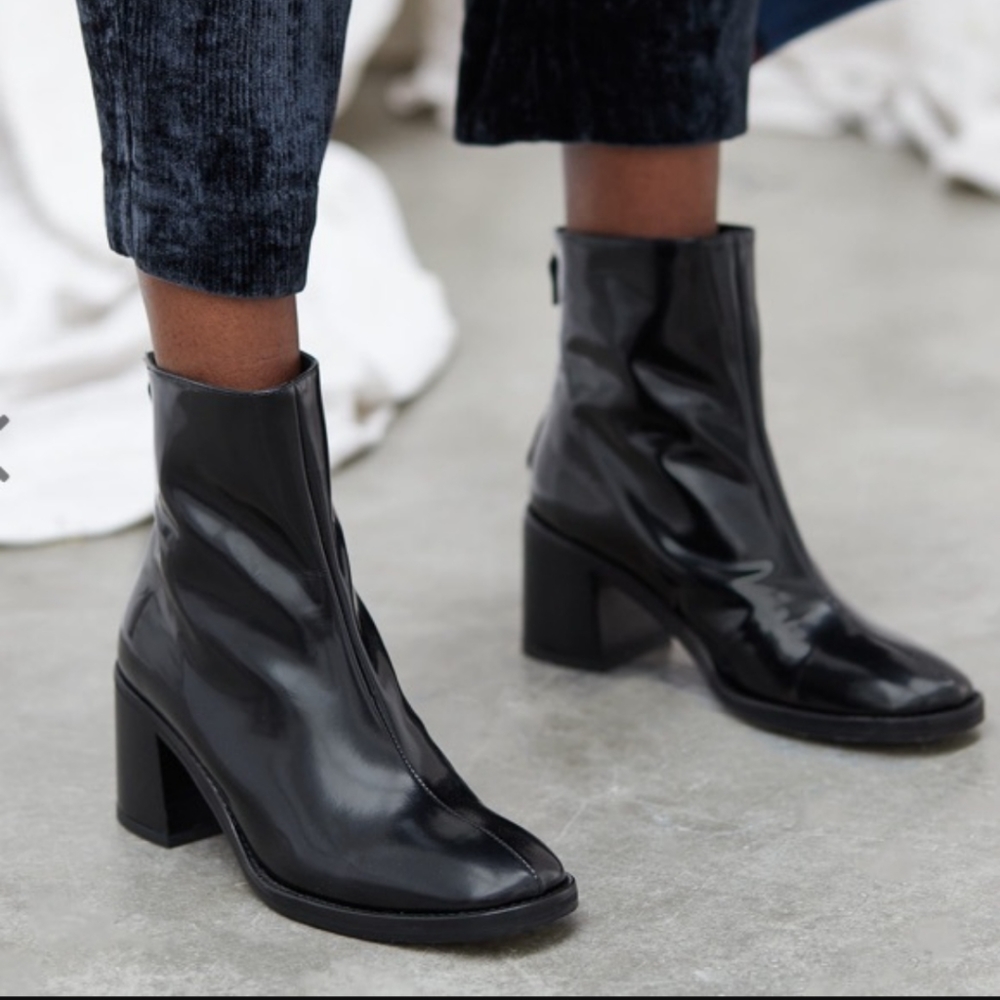 Miista Cybil Ankle Boots, Black Florentique Leather, size 39